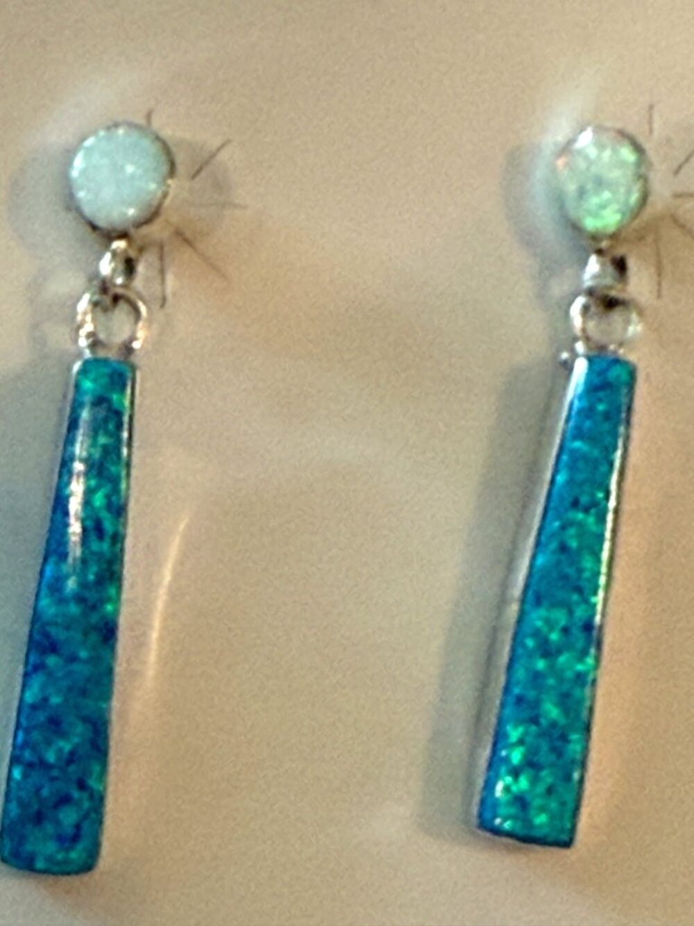 Victor Thompson Navajo Handmade Sterling Silver & Opal Dangle Earrings 1.5 Inche